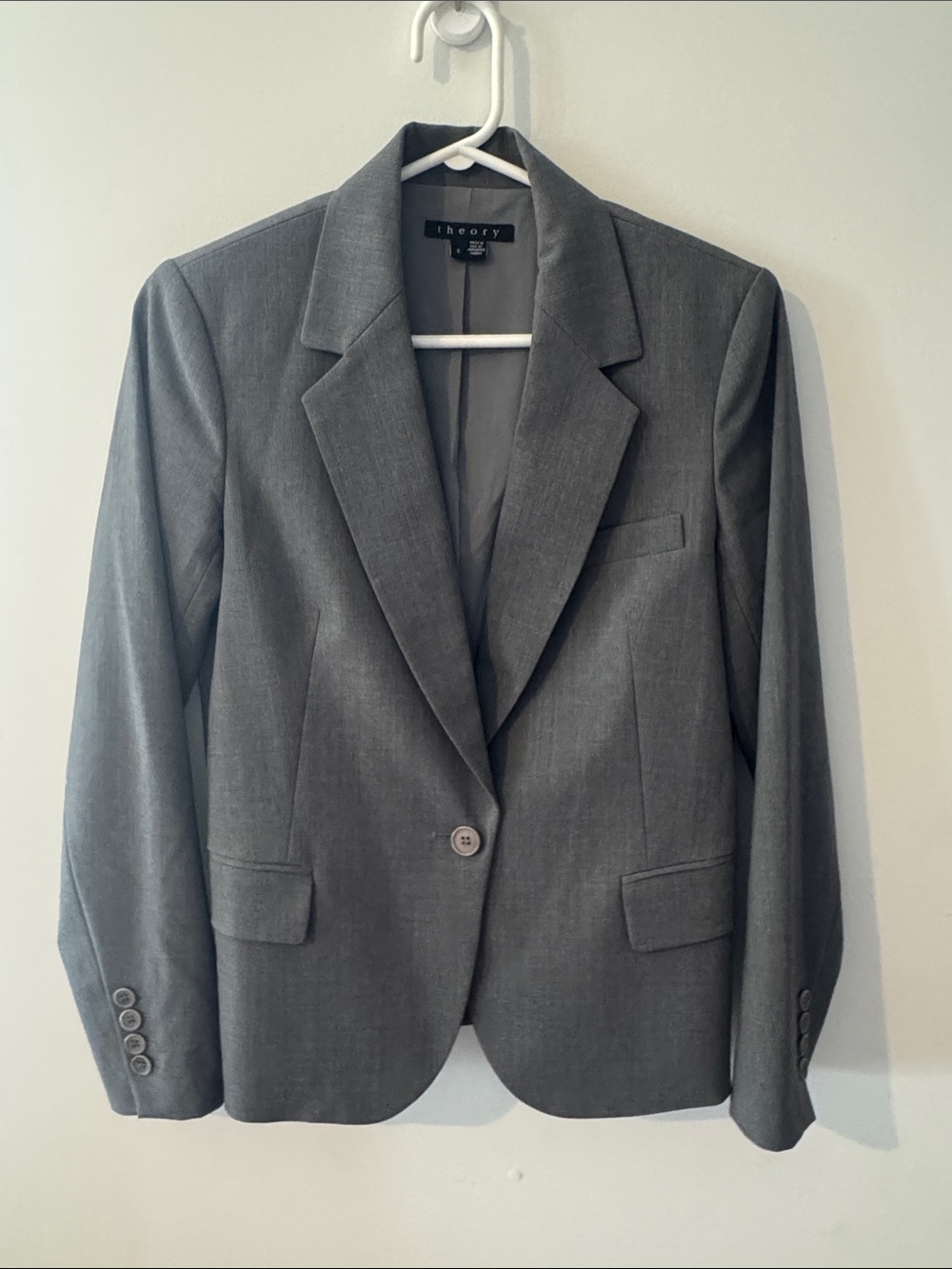 Theory Gray Single-Button Tailored Blazer